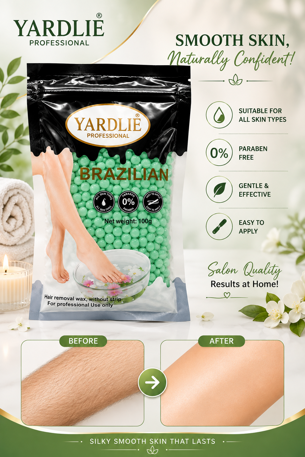 Yardlie Professional Brazilian Hair Removal Wax Without Strip for Professional Use | Sachet