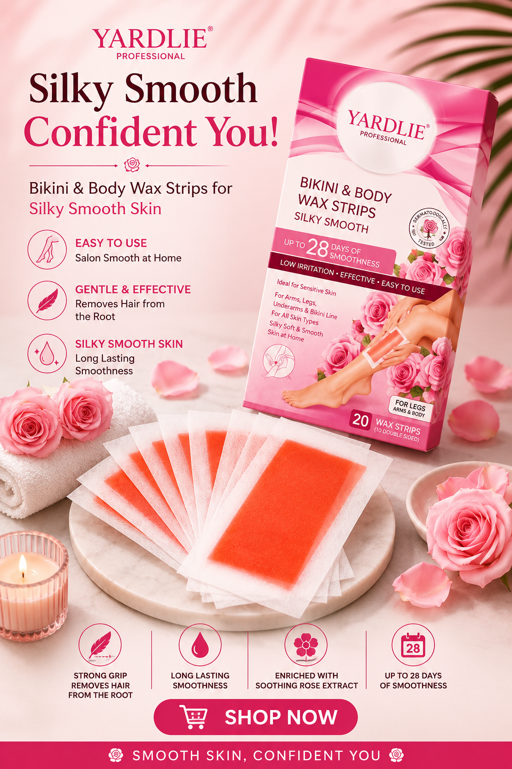 Yardlie Professional Bikini Body Wax Strips Rose Extract 20 Strips