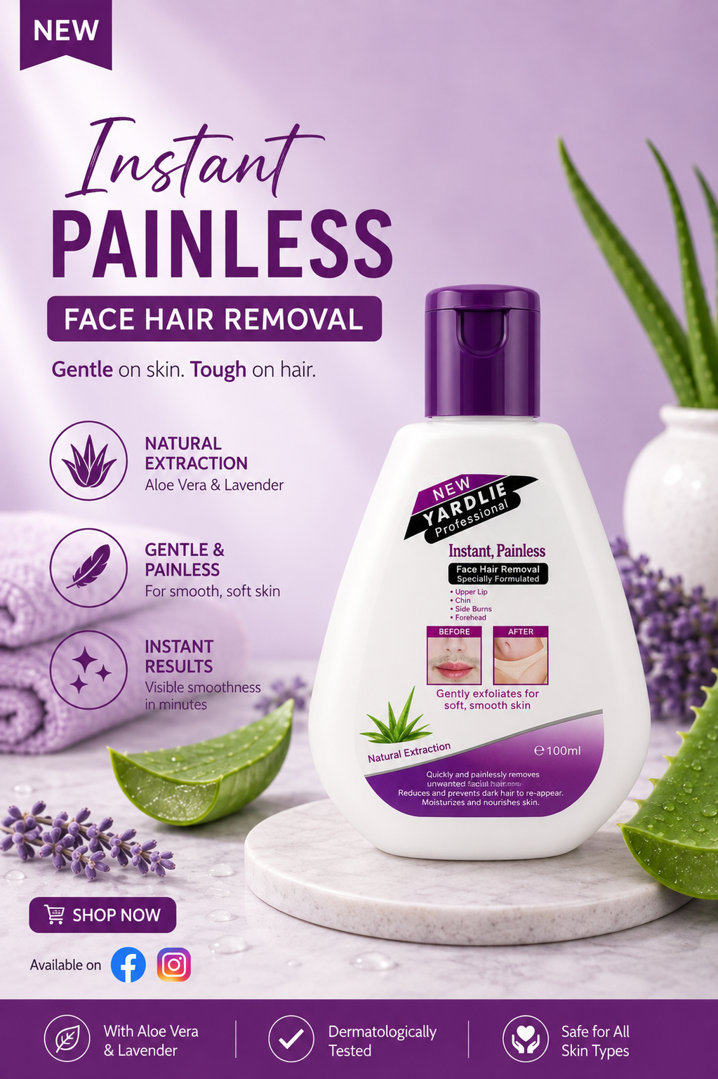 Yardlie Instant Painless Face Hair Removal Cream 100ml