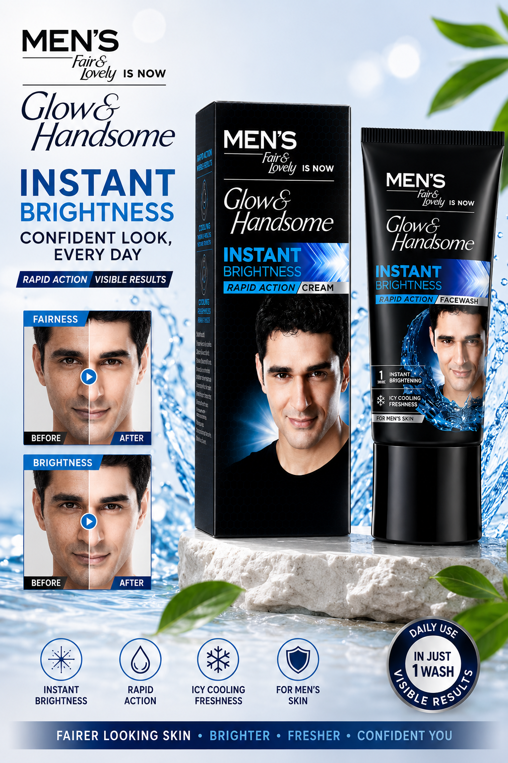 Glow and Handsome Instant Brightness Rapid Action Cream for Men