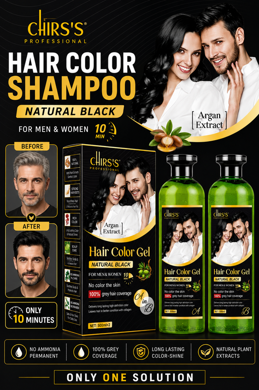 Chirs's Hair Color Gel Natural Black For Men and Women No Color the Skin 100% Grey Hair Coverage