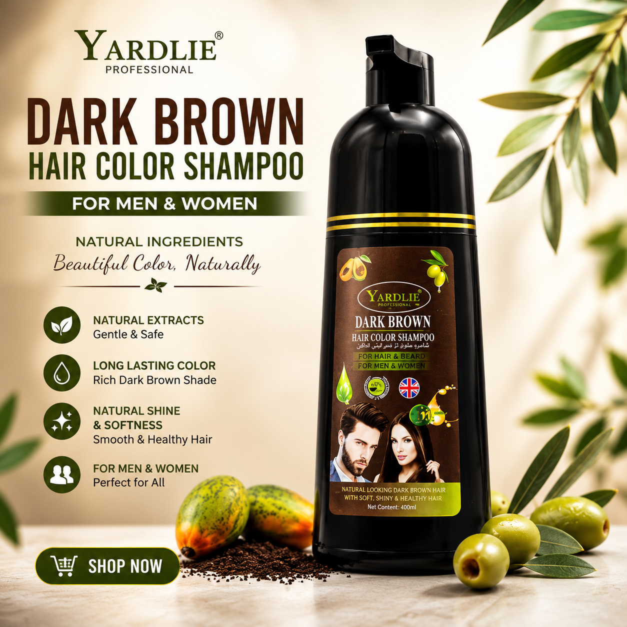 Yardlie Dark Brown Hair Color Shampoo for Hair and Beard 400ml
