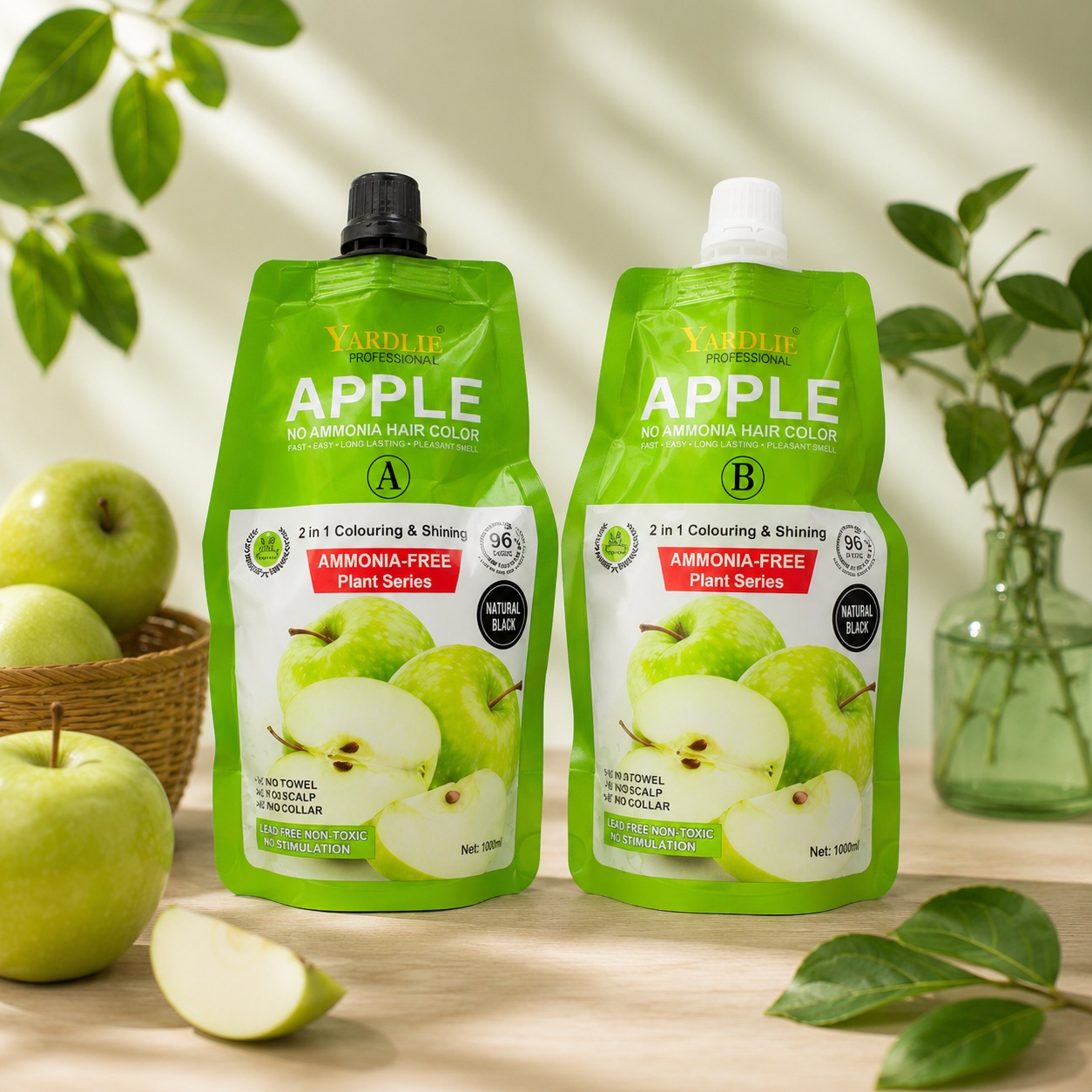 Yardlie Apple Natural Black Hair Color Cream (250ml X 2) Pack