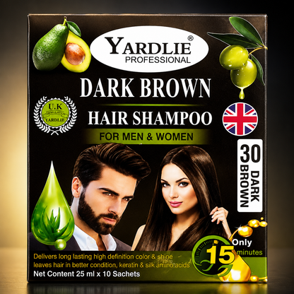 Yardlie Professional Dark Brown Hair Color Shampoo For Men and Women 25ml x 10 Sachets 30 day Brown Uk Based