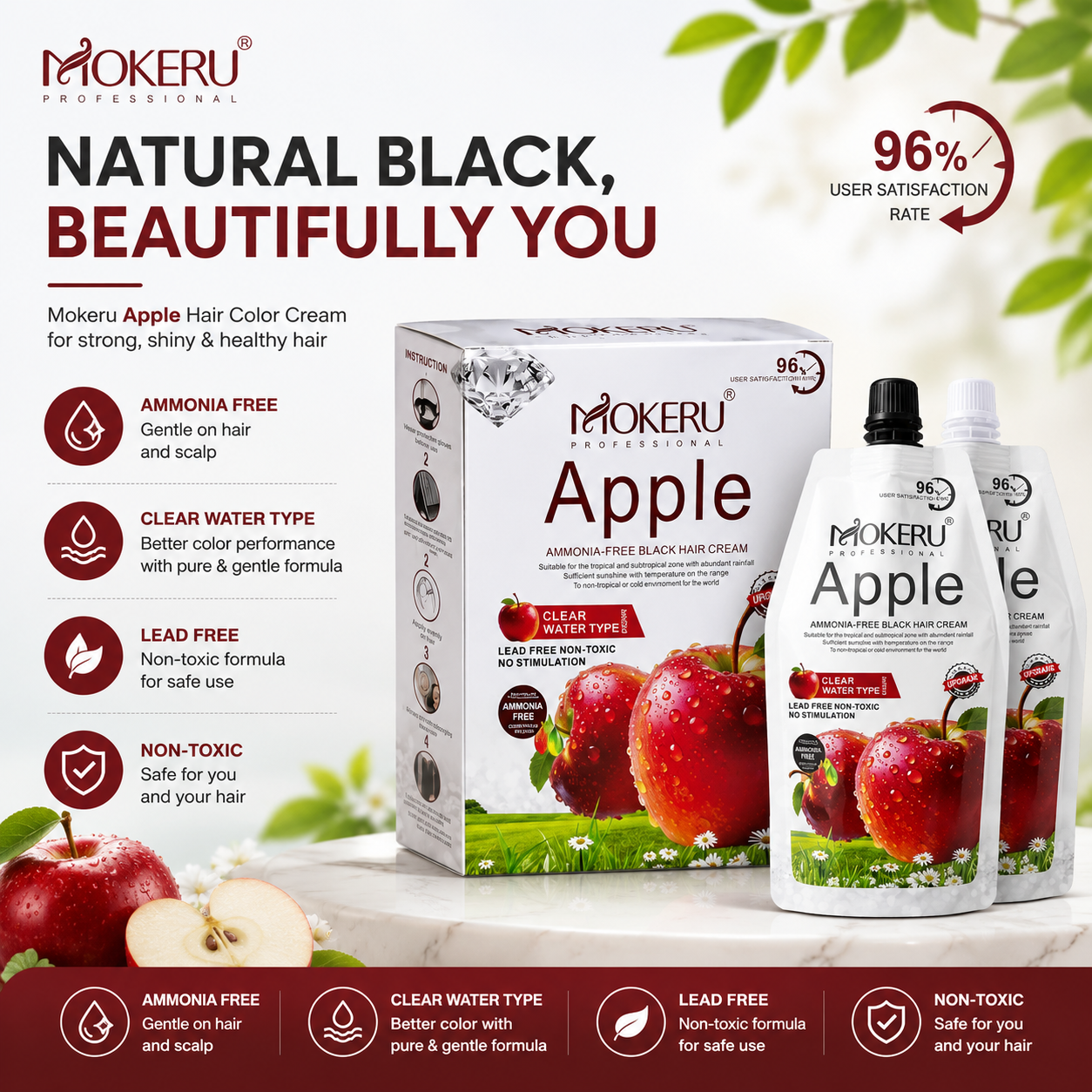 Mokeru Professional Apple Ammonia-Free Black Hair Cream