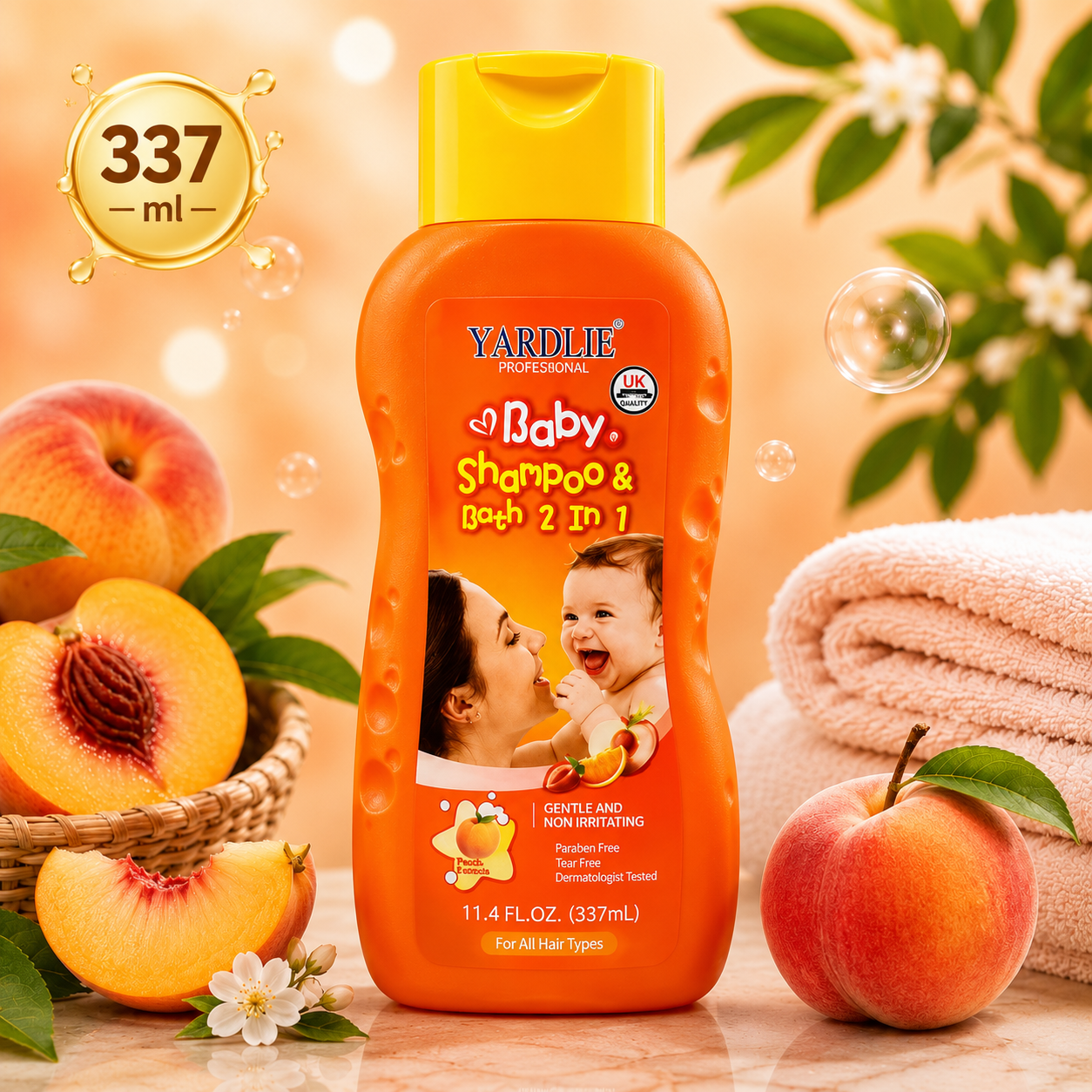 Yardlie Professional Baby Shampoo and Bath 2 in 1 Peach Essence 337ml