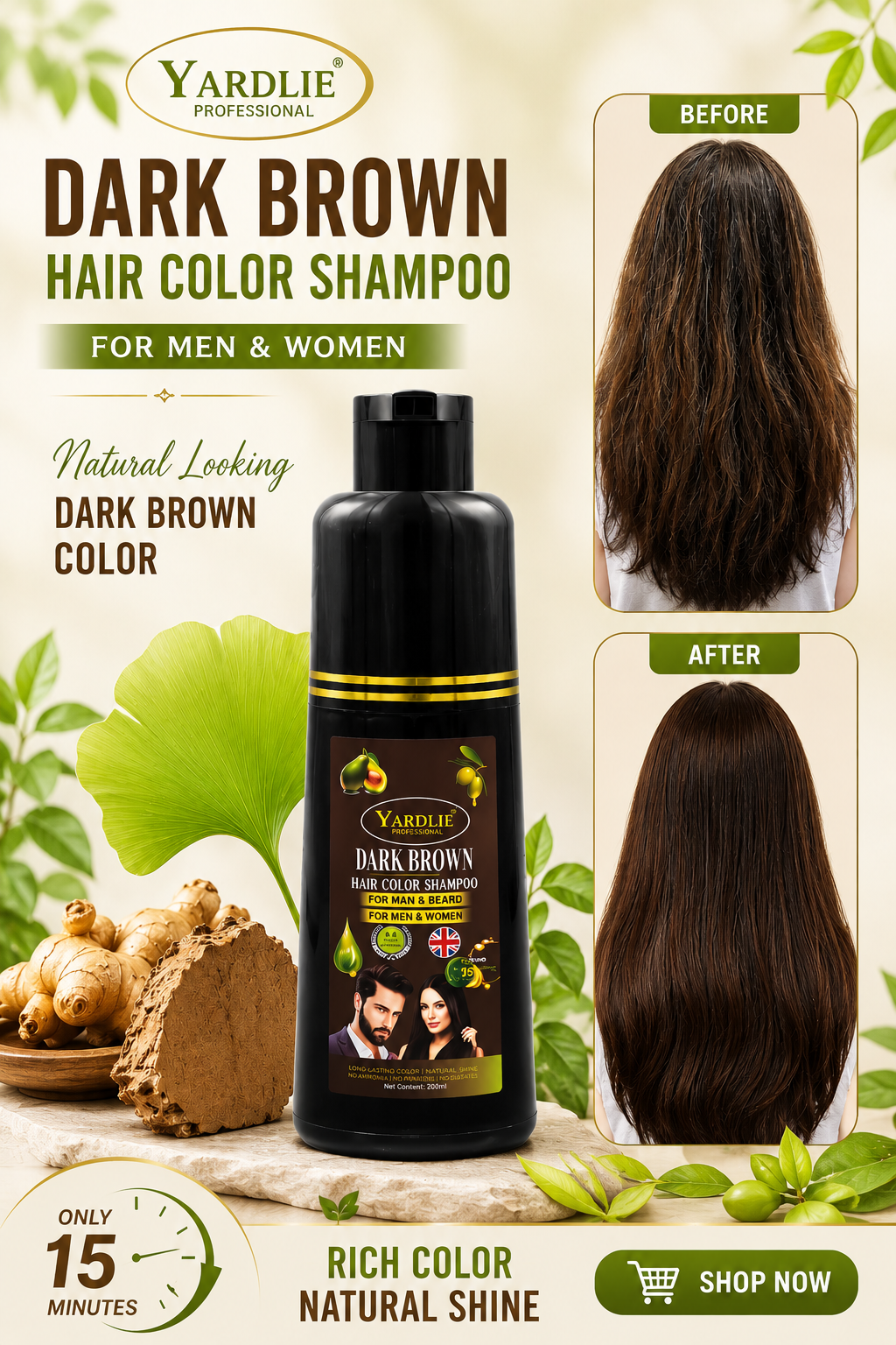 Yardlie Hair Color Shampoo – UK-Based  Dark Brown 200ML