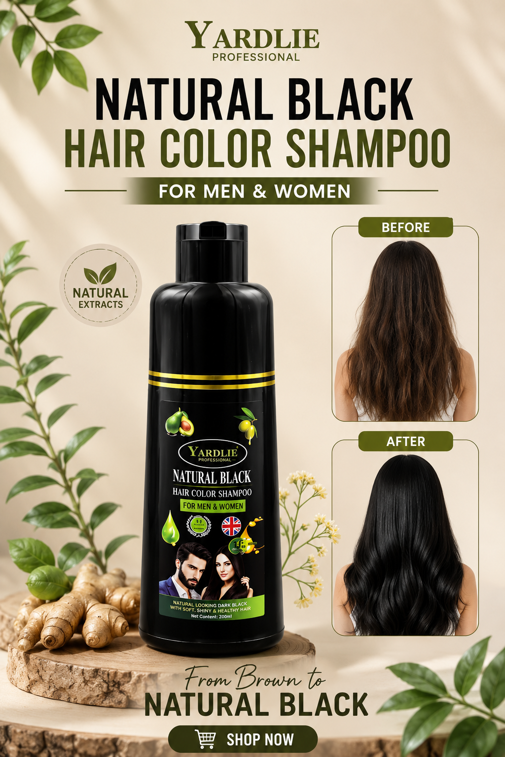 Yardlie Hair Color Shampoo – Natural Black  UK-Based 200Ml