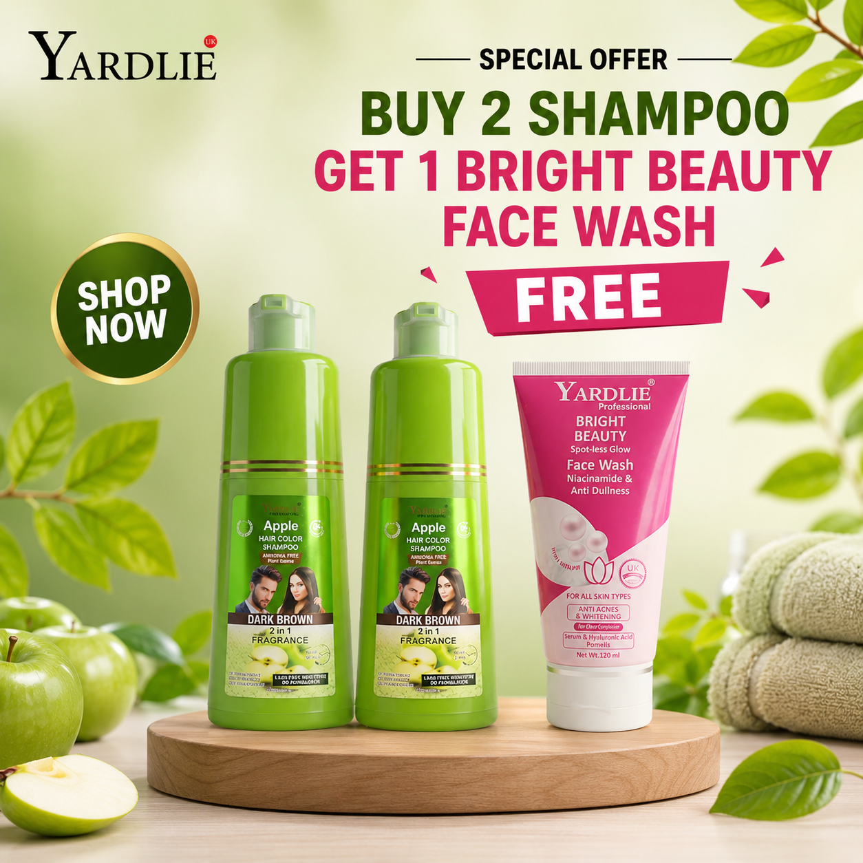 Yardlie Apple Hair Color Shampoo And Yardlie Bright Beauty Face Wash