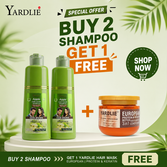 Yardlie Apple Dark Brown Light Brown & Natural Black Hair Color Shampoo and Yardlie European Protein and Keratin Hair Mask