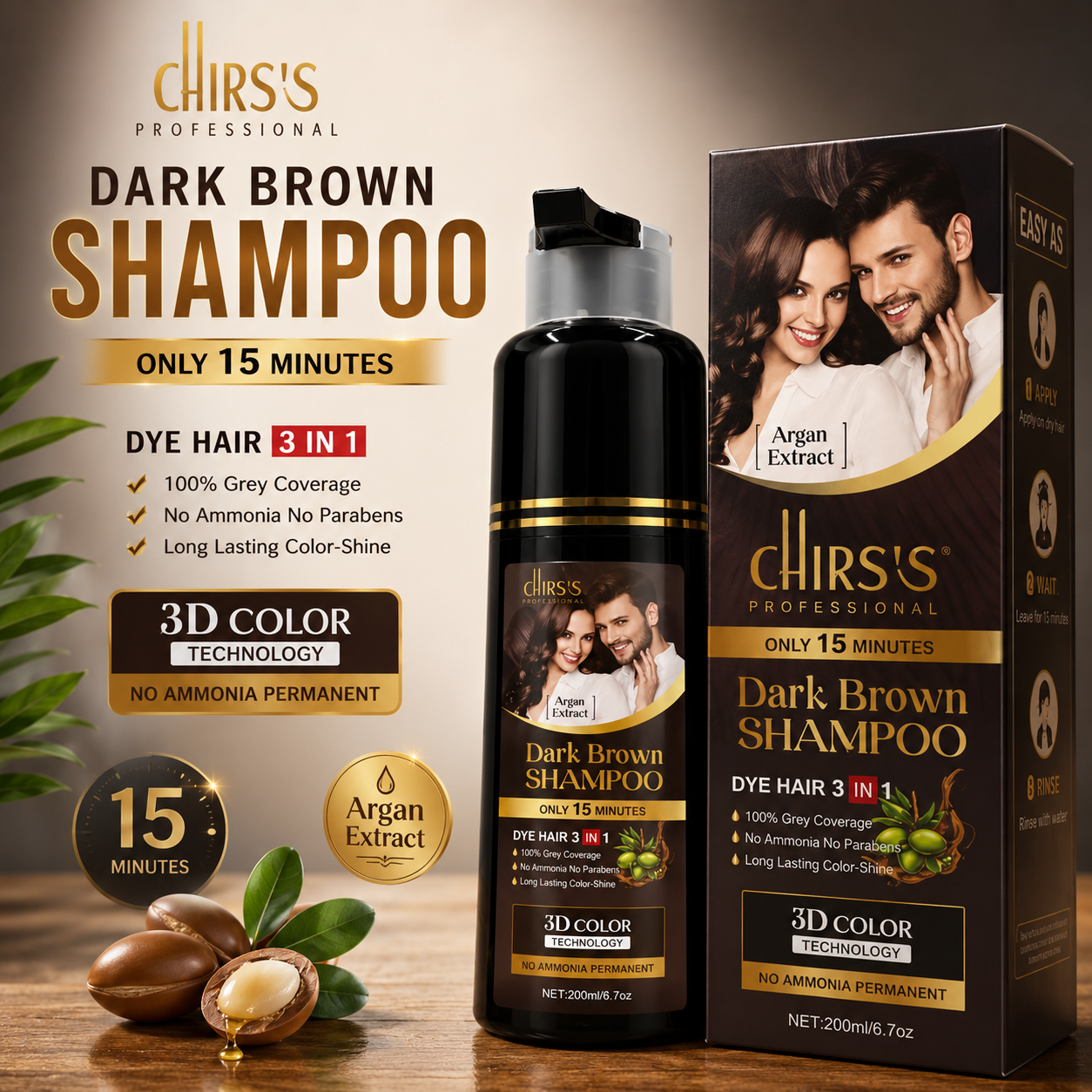 Chirs's Dark Brown Shampoo Only 15 Minutes