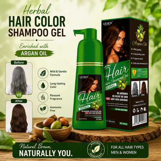Lichen Natural Black Hair Color Shampoo Gel Pump 200ml For Men and Women