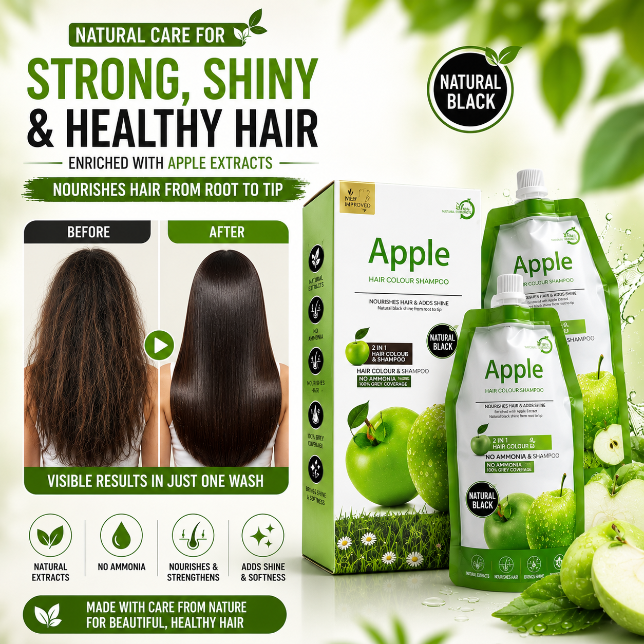 Apple Hair Color Ammonia Free Natural Black 1000ml