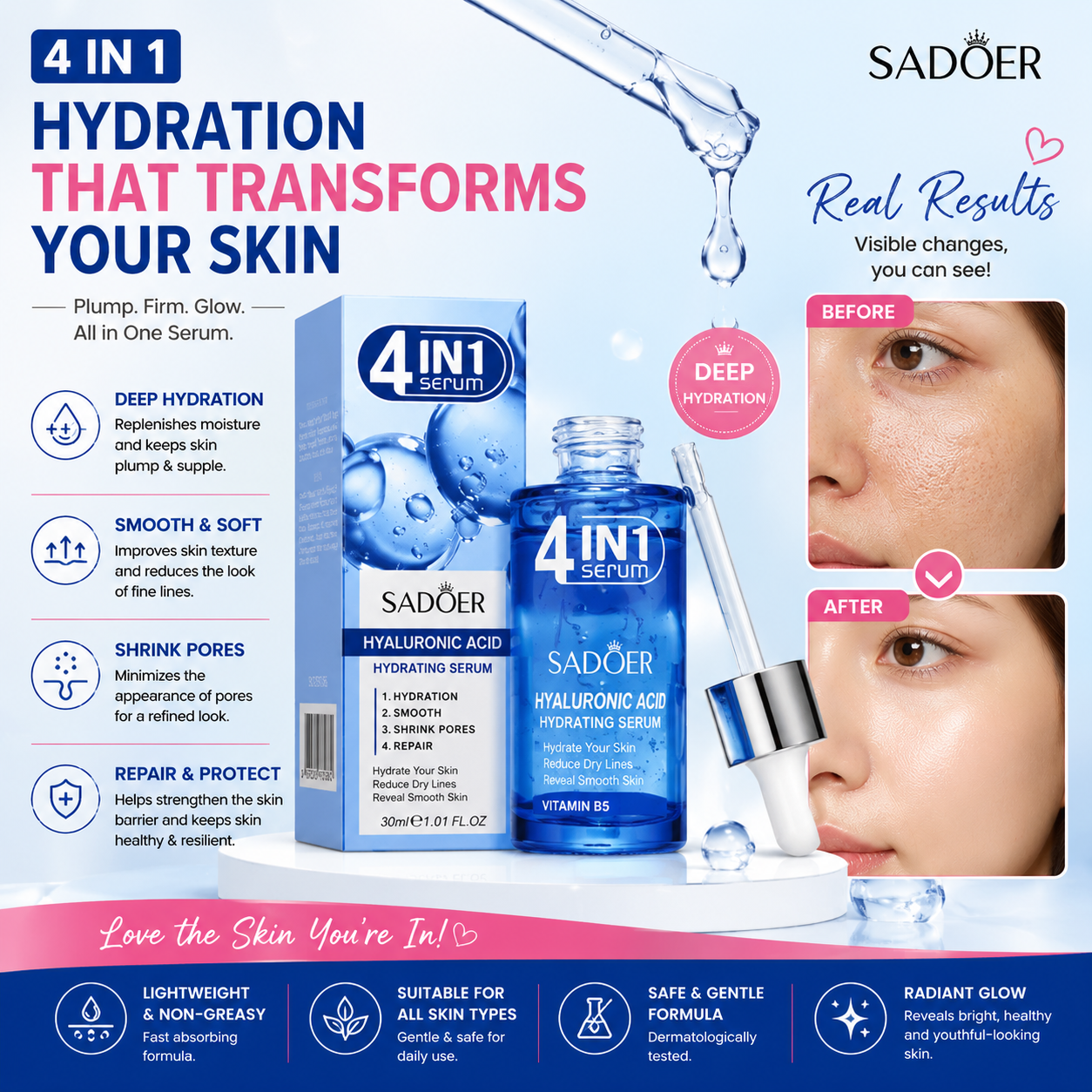 SADOER 4 In 1 Hyaluronic Acid Hydrating Serum