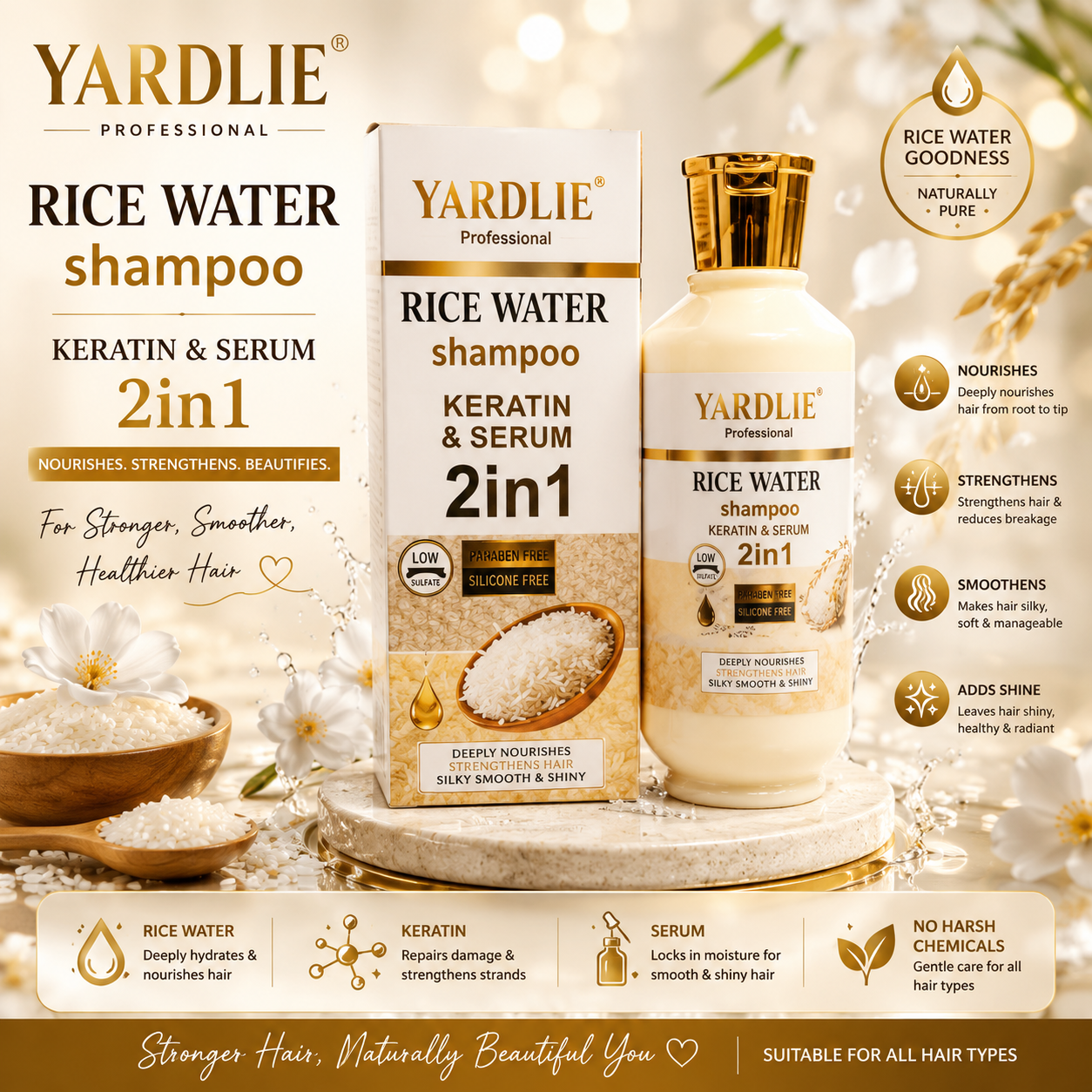 Yardlie Professional Rice Water Shampoo Keratin and Serum 2 In 1