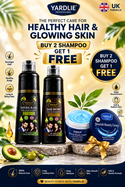 Yardlie  Dark Brown Light Brown & Natural Black Hair Color Shampoo And Zeesh Korean Whitening Cream