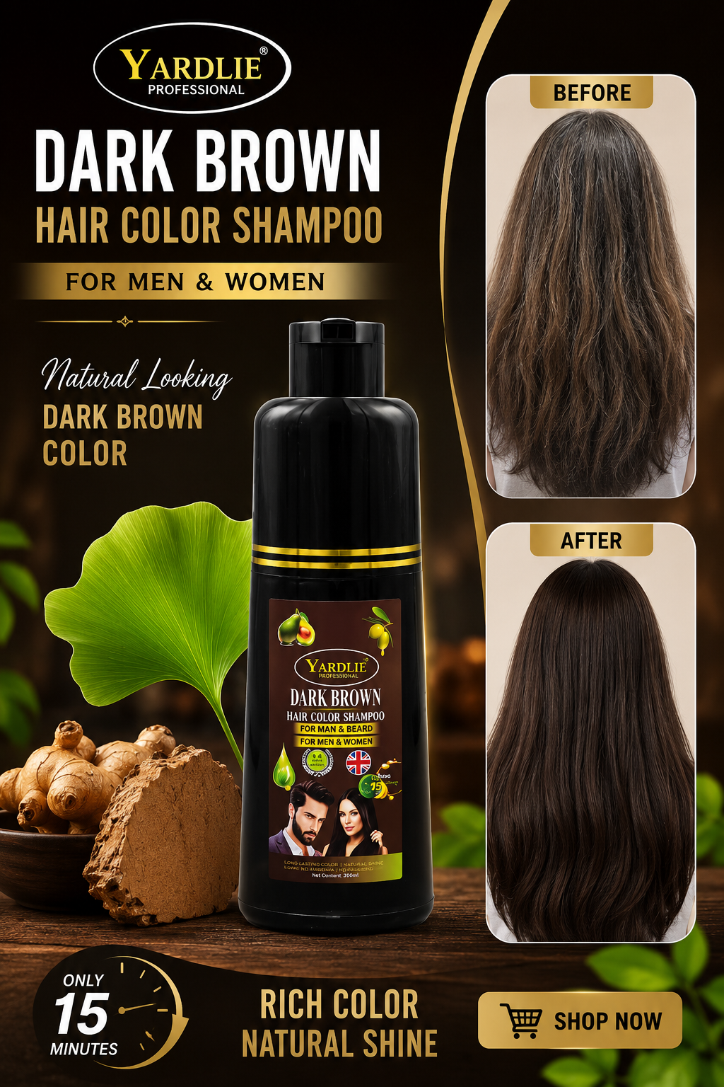 Yardlie Hair Color Shampoo – UK-Based  Dark Brown 200ML