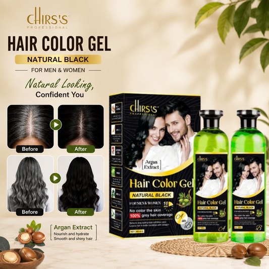 Chirs's Hair Color Gel Natural Black For Men and Women No Color the Skin 100% Grey Hair Coverage